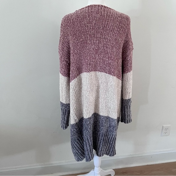 POL Colorblock Open Front Long Lone Chenille Knit Cardigan |Size Large| - Picture 4 of 6